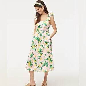 J. Crew Factory Icy Pink Pale Lemon Squareneck midi dress